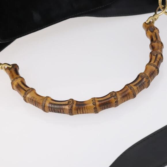 GUCCI Bamboo Shoulder Bag Suede 2way Black Gold 001 1577 Auth 144229 - Picture 8 of 16